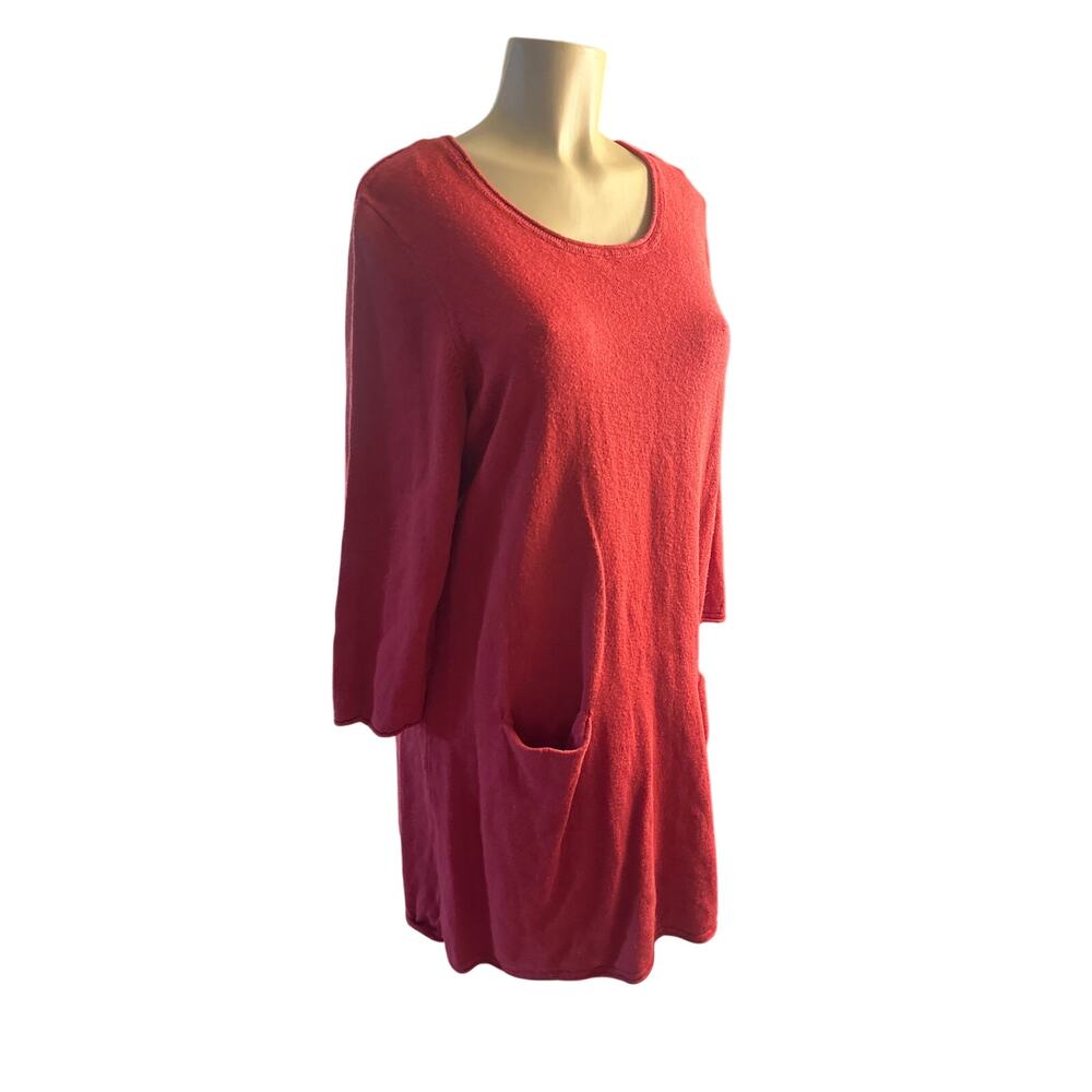 Women L Gudrun Sjoden Red Long Sleeved Linen Blend Shift Dress Front Pockets